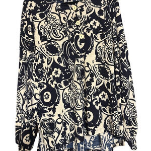 White Birch Navy and Cream Floral Top